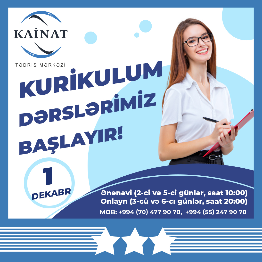 1 dekabr tarixindən etibarən KURİKULUM dərslərimiz başlayır.